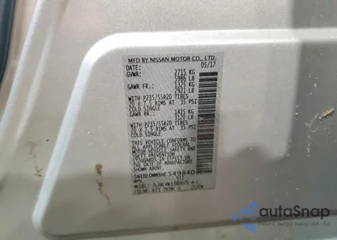 2017 Infiniti Qx60 z USA, uszkodzony, nr VIN 5N1DL0MM9HC549840